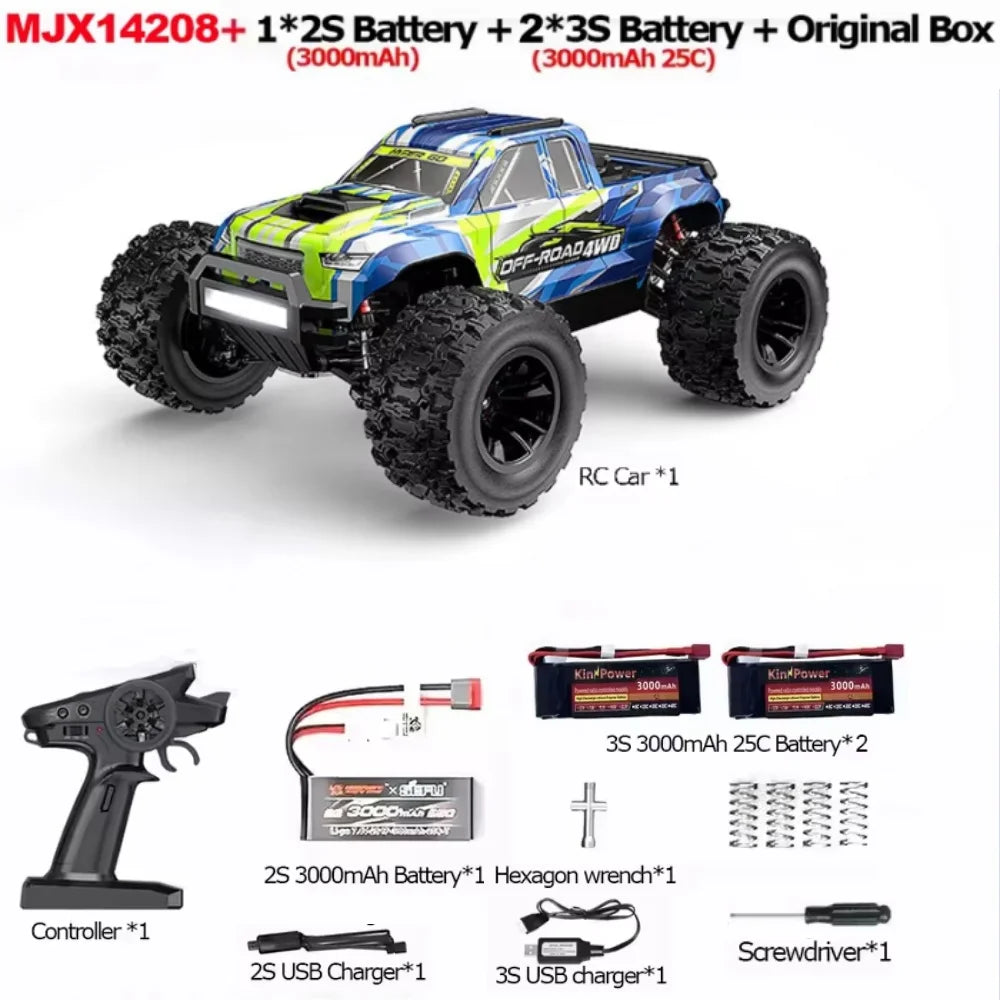 MJX Hyper Go 14208 RC Car 4WD Brushless Motor 45A ESC 6KG Servo 41-53KM/H Off-road Monster Truck 2.4GHz 120M Control Distance
