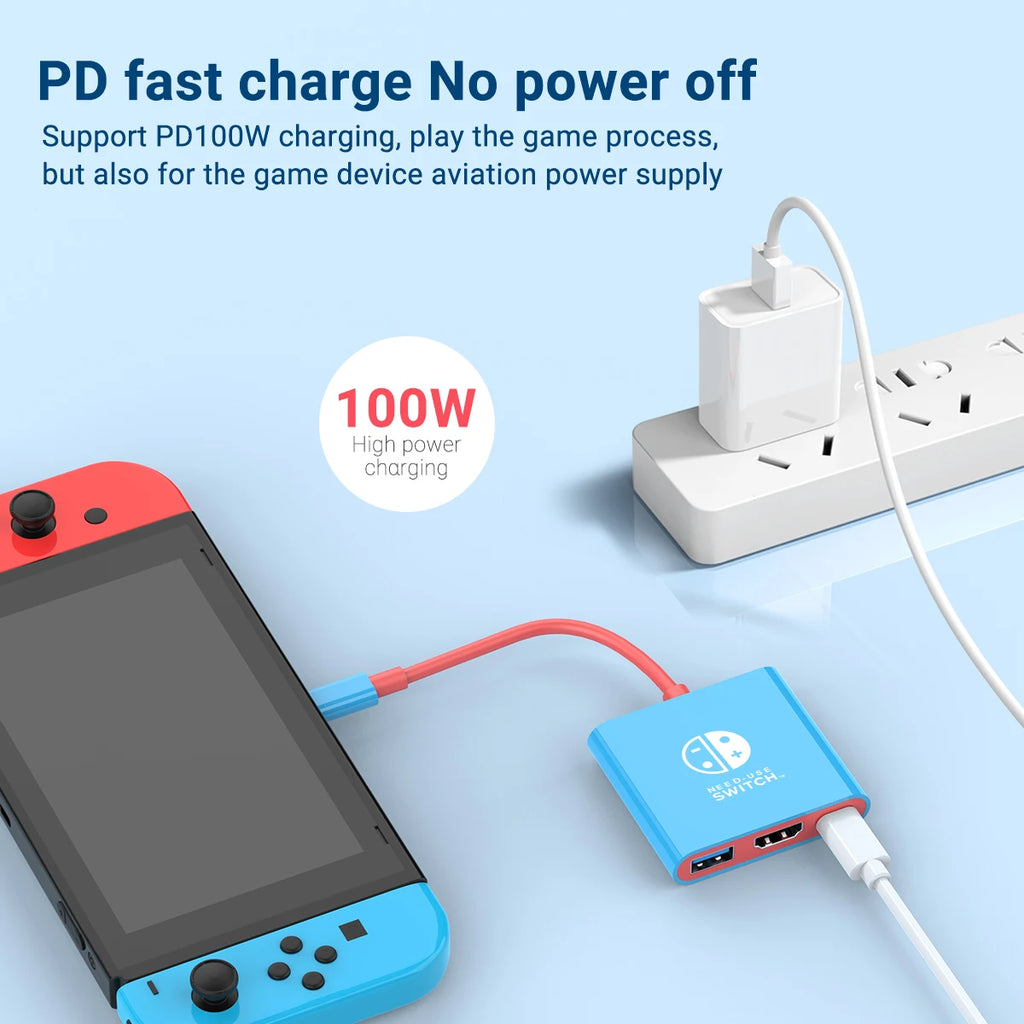 3 In 1 USB C HUB Type C to HDMI 4K with PD 100W Fast Charging USB 3.0 Docking Station for Switch MacBook Laptop Computer Phone